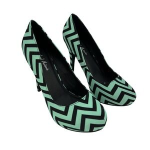 Michael Antonio Shoes Womens Size 8 Green Chevron Stiletto‎ Heels LOVEME-PRT